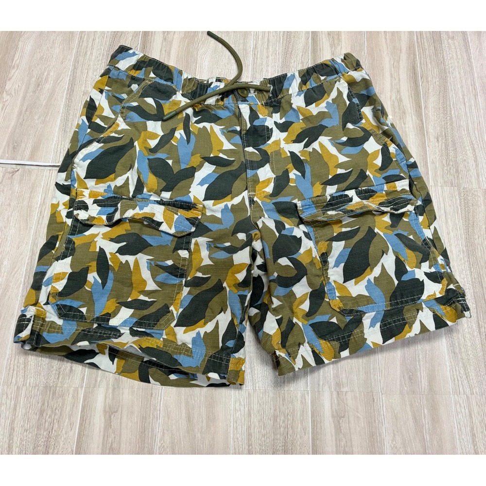 Free Assembly Mens Cargo Shorts Medium Multi Color Leaf Print Ripstop Drawstring